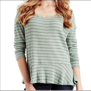 Free People We the Free Auntie Em Peplum Thermal Striped Waffle Knit Top Small